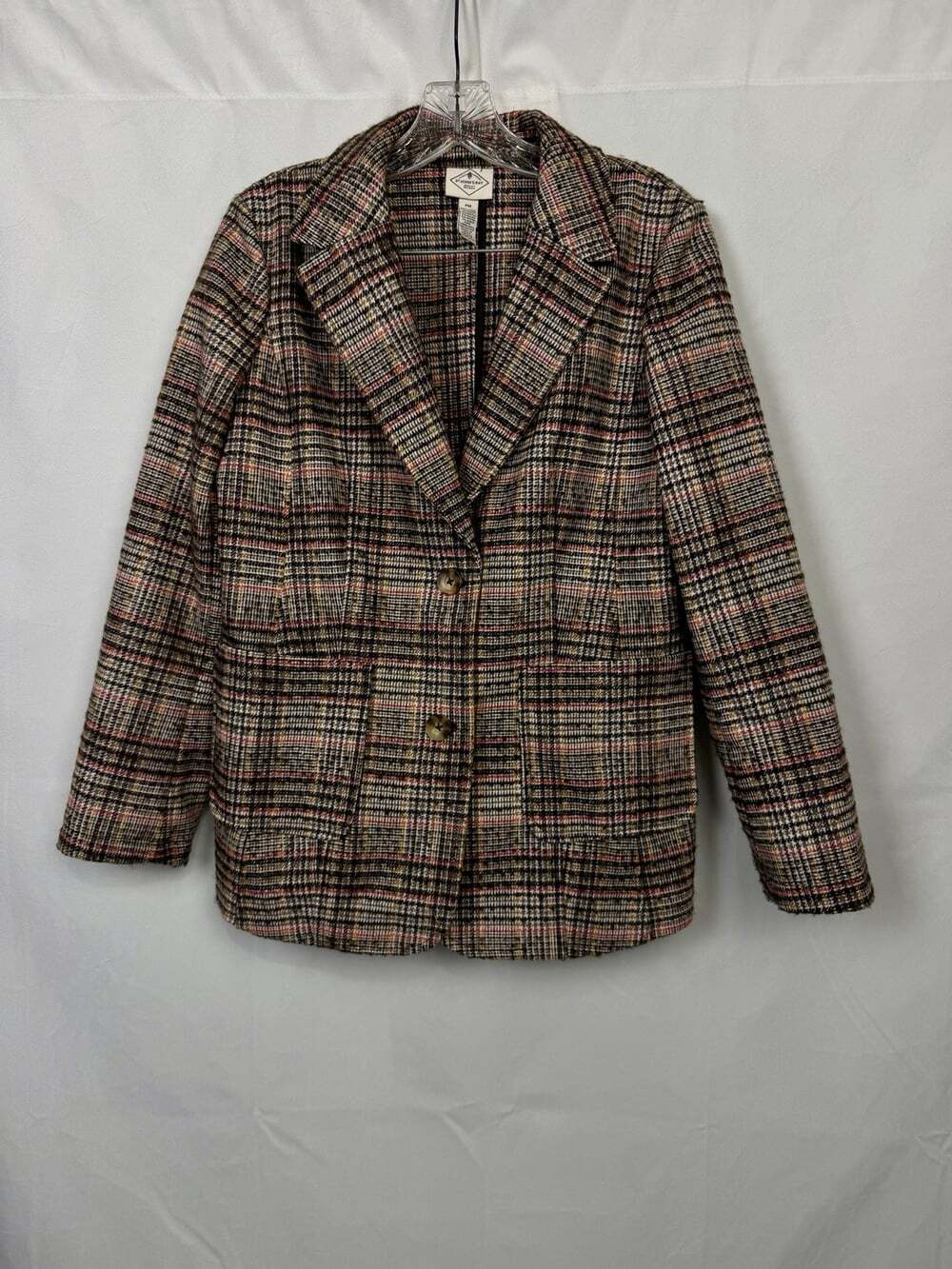 St Johns Bay 2010 Plaid Tweed Blazer Jacket Wool Blend Womens PM